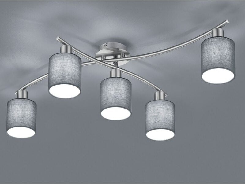 Deckenleuchte GARDA 5 flammig mit Stoffschirmen in Grau - schwenkbar, B: 80cm