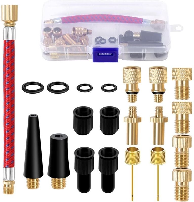 Thumbnail - Fahrradventil Adapter Set - Französisches Ventil Adapter mit Sortierbox, Ventiladapter Fahrrad Ballpumpe Nadeln Autovent...