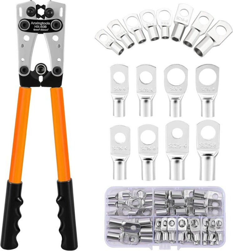 Batteriekabel-Crimpzange für 6/10/16/25/35/50 mm² Batterie-Kupferringklemmen, Hochleistungs-Drahtklemmen-Crimpzange (Cri...