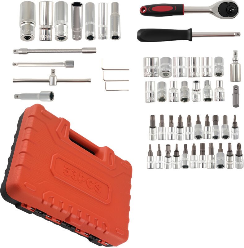53 Teile 1/4" Ratsche Steckschlüssel Set Werkzeugkasten Metrisch