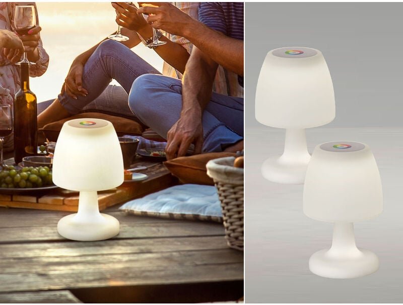 2er SET kleine Outdoor Akku Tischlampen 26cm ohne Kabel - dimmbar & RGB
