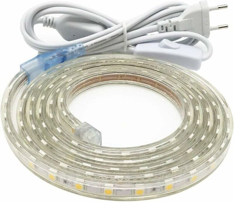 3M LED-Streifen, sehr heller LED-Streifen 220 V mit Schalter, 5050 IP65 wasserdicht, Warmweiß
