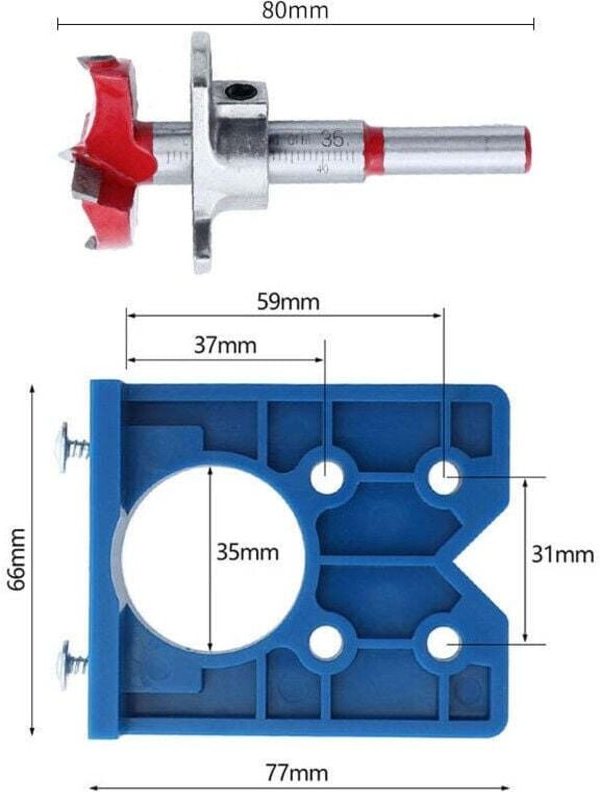 35-mm-Scharnierbohrlehre für verdeckte Scharnierbohrer, Scharnierbohrlehren-Set, Bohrschablone mit Bohrpositionierer für...