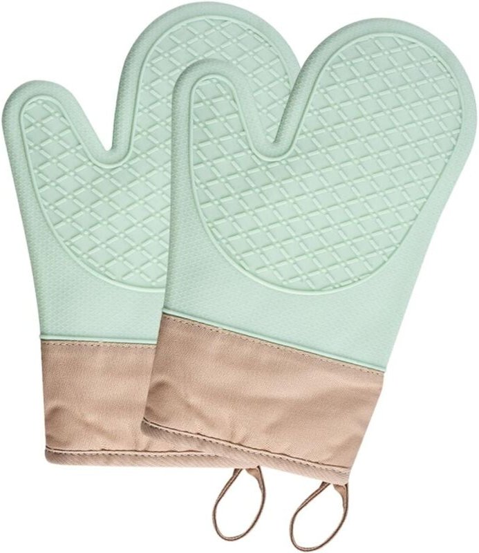 Set mit 2 rutschfesten Silikon-Ofenhandschuhen, hitzebeständig bis 350 °C, Baumwollfutter, zum Aufhängen, ideal zum Koch...