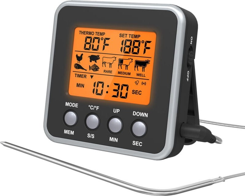 Digitales Fleischthermometer für den Außenbereich, Grill-Ofenthermometer mit großem LCD-Bildschirm für die Küche - Lntyq