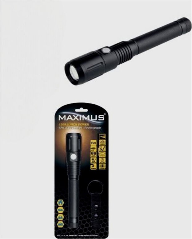 M-FL-006B-BL-H led Taschenlampe mit Gürtelclip, mit USB-Schnittstelle akkubetrieben - Maximus