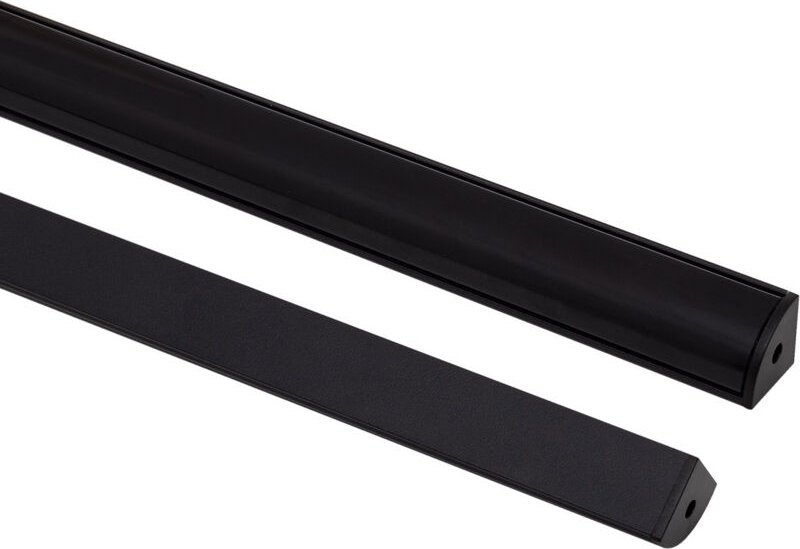 Ledkia - Aluminiumprofil Ecke rund mit durchgehender Abdeckung für LED-Streifen bis zu 10 mm Schwarz 2 m Schwarz translu...