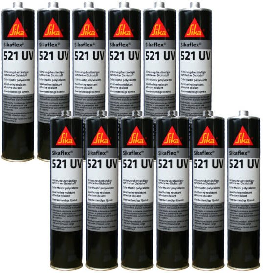 Sika - flex 521 uv Hybrid-Kunststoffkleber 12er-Set - Schwarz - 300ml
