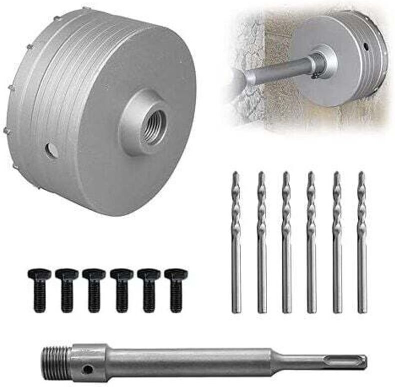 Scie à Cloche 130 mm, Béton 220 mm SDS Plus Tige d'Extension, Accessoires De Trou De Forage, Peu De Foret De Mur En Pier...