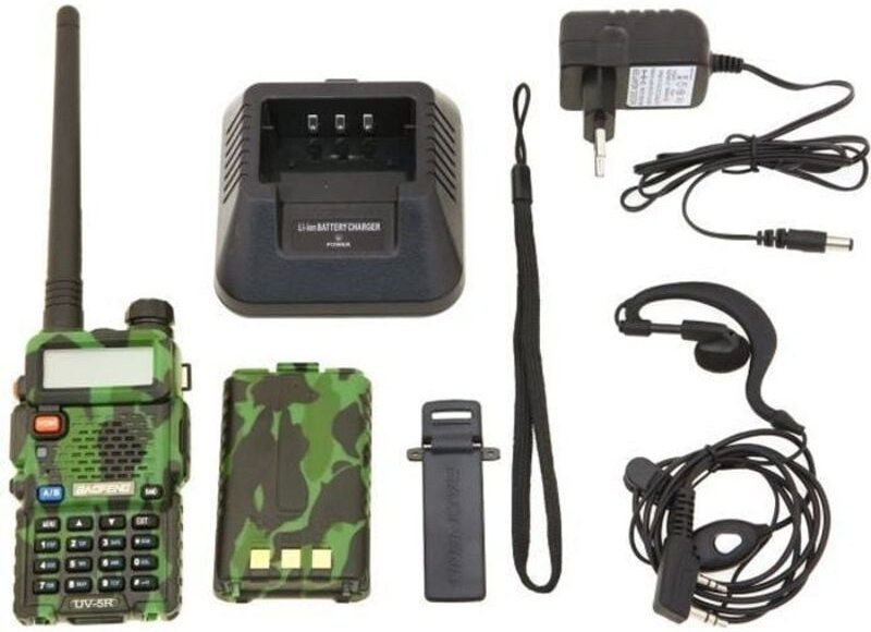 UV-5R FM VHF/UHF Funkgerät mit Dualband, Display, Standby und eingebauter Uhr (Headset inklusive, Tarnmuster)