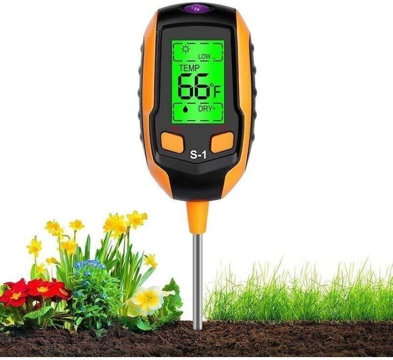 CHOYCLIT 4-in-1 Bodenfeuchtemessgerät, pH-Meter, digitales LCD-Display, Pflanzentemperatur/Bodenfeuchtigkeit/pH-Wert/Son...