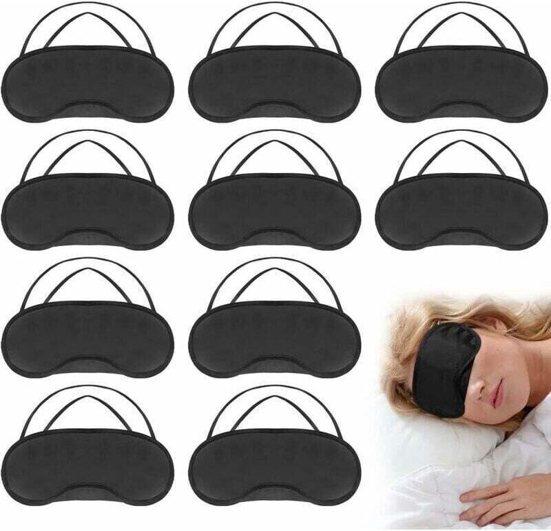 (Schwarz) 10 Schlafmasken, leichte, atmungsaktive Nachtmasken mit 2 elastischen Bändern für Schule, Zuhause, Büro, Kinde...
