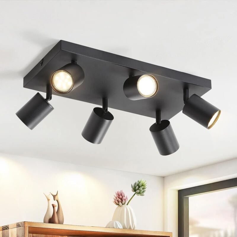 GBLY LED Deckenleuchte Schwarz Deckenstrahler: GU10 Deckenlampe Spots 6 Flammig 330°Schwenkbar Deckenspots Industrial Wa...