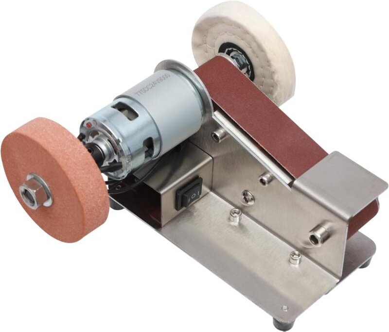 Bandschleifer Mini Schleifmaschine 775 Motor mit Schleifscheibe, Geweberad und 20 Schleifbänder 4500-9000r/min 7-Gang-Dr...