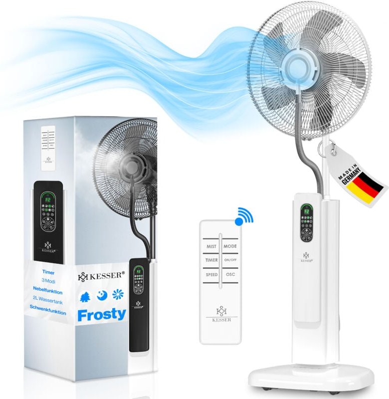 Stand-Ventilator Frosty mit Wasser Ultraschall-Sprühnebel Wasserkühlung inkl. Fernbedienung Timer-Funktion Luftbefeuchte...