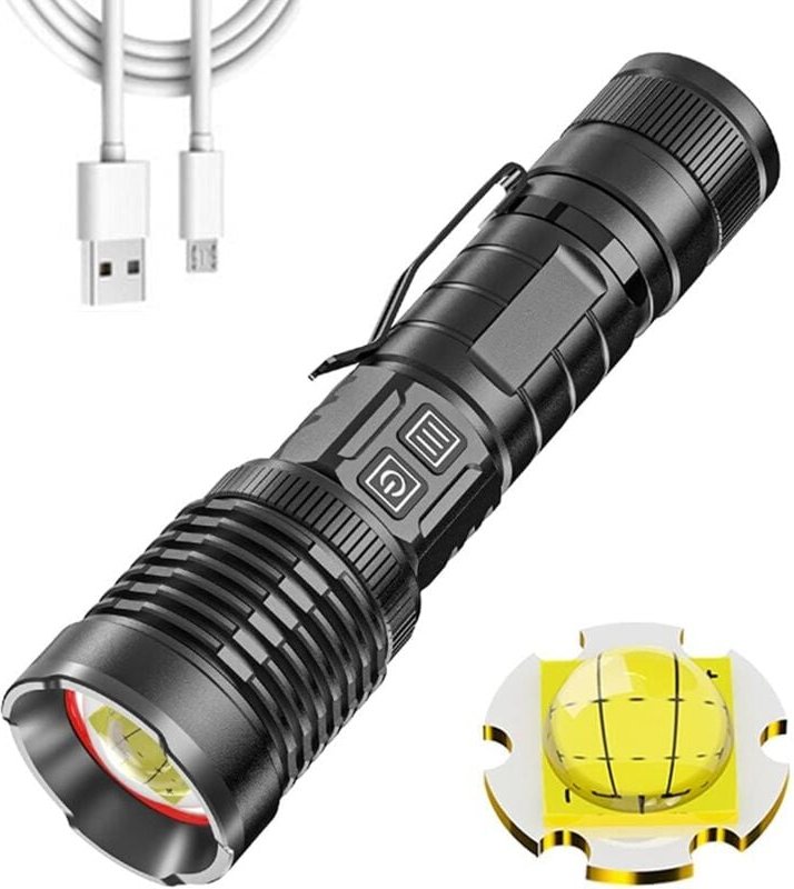 Ersandy - Superhelle 16000 Lumen LED-Taschenlampe, wiederaufladbar, leistungsstarke XHP99 taktische Taschenlampe, zoomba...