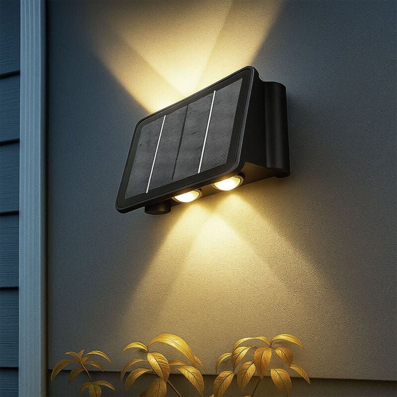 Solarlampe schwarz Außenleuchte Balkon Wandlampe modern Eckige Gartenlampe Akku Hauswand wetterfest, Kunststoff, 1x led ...