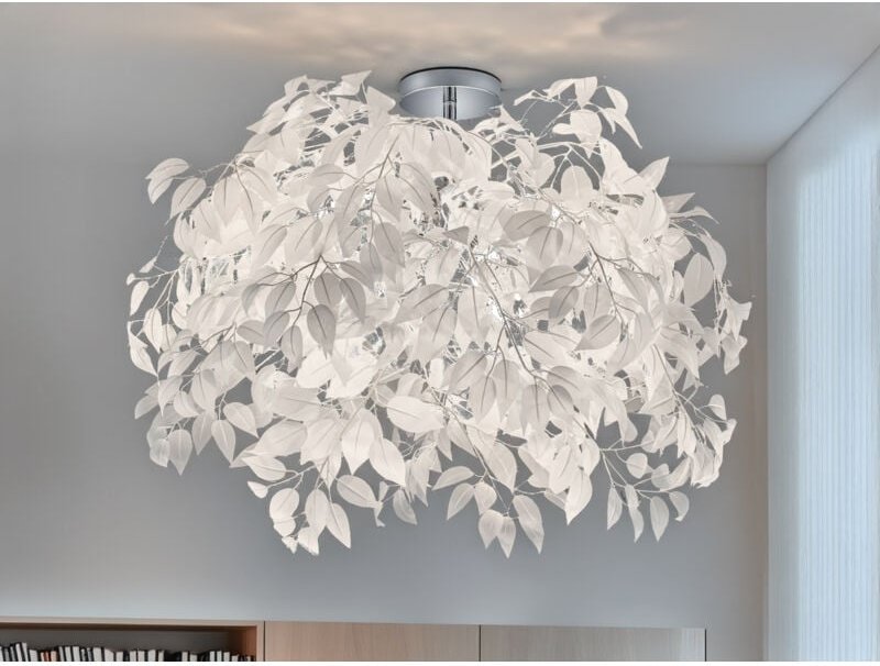 Reality Leuchten - Große Deckenleuchte leavy mit Blätter Lampenschirm in Weiß ø 70cm