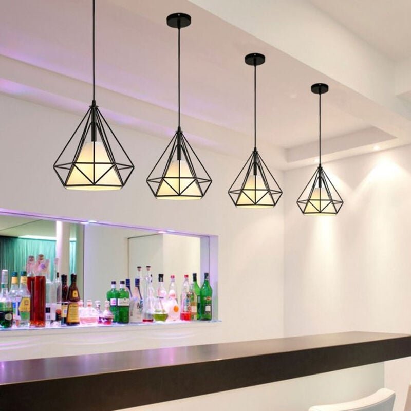 Pendelleuchte Vintage, Hängelampe im Retro Look, Diamant Form Kronleuchter mit Käfig für Wohnzimmer Schlafzimmer Esszimm...