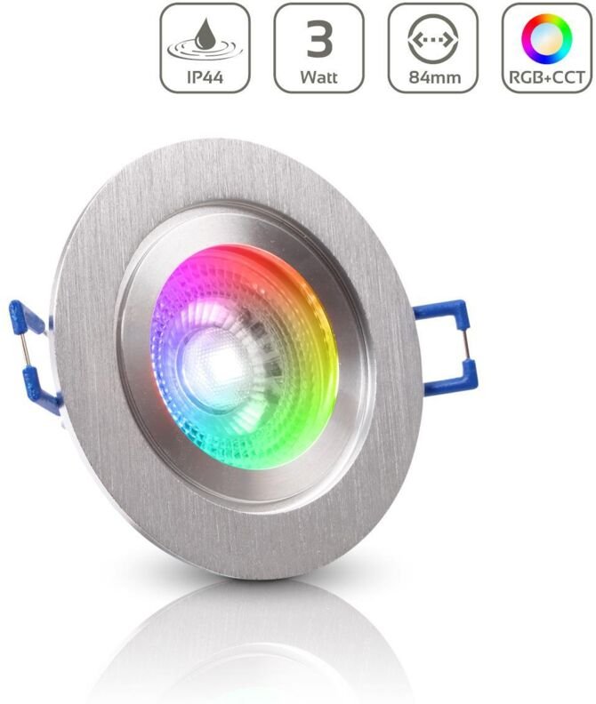 Einbauspot IP44 rund starr - Farbe: Alu-gebürstet - LED Leuchtmittel: GU10 5W RGB+CCT
