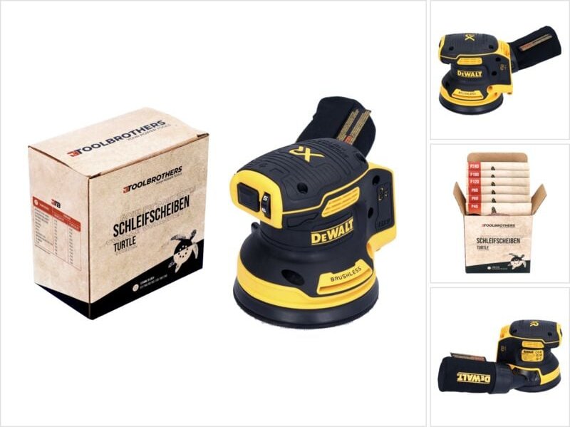 DeWalt DCW 210 N Akku Exzenterschleifer 18 V 125 mm Brushless Solo + 1x Toolbrothers TURTLE Schleifscheiben Set