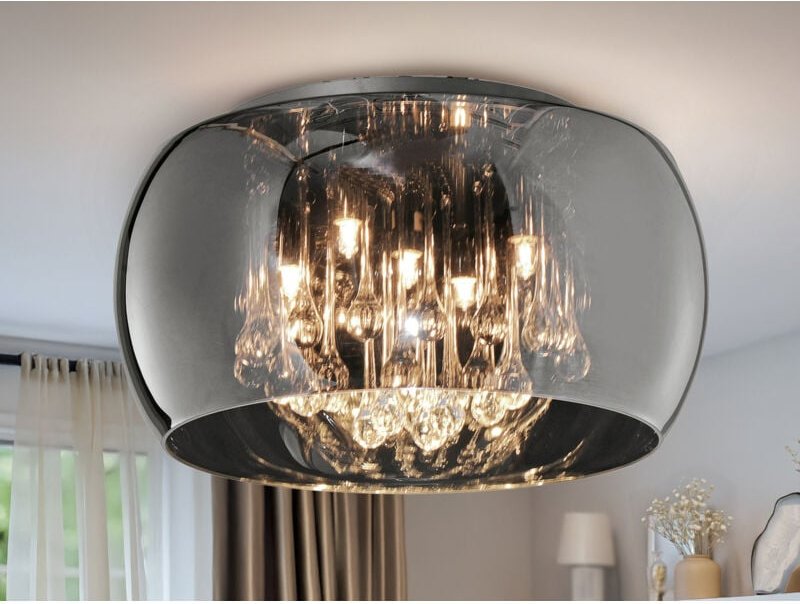 Thumbnail - Kristall led Deckenleuchte Glas Chrom verspiegelt & Rauchglas Optik ø 40cm