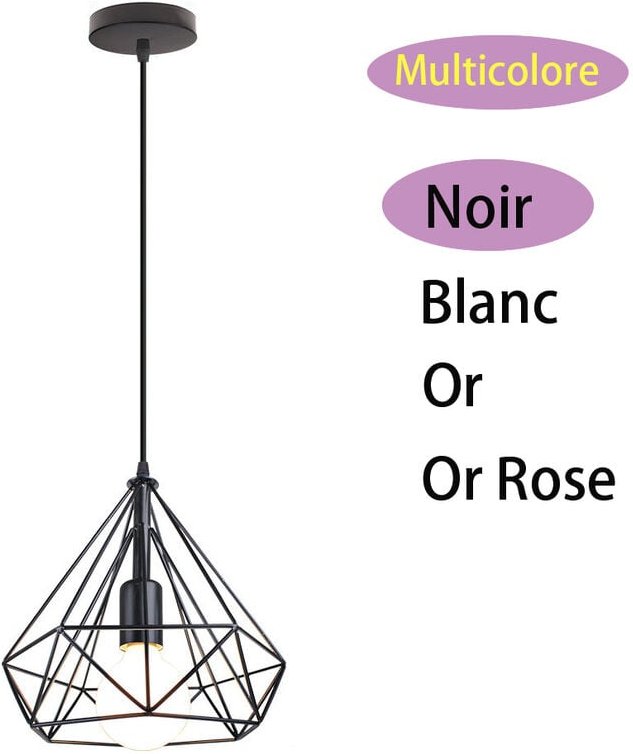 Pendelleuchte Ø25cm Diamant Form Hängelampe, Industri Stil Kronleuchter mit Metall Käfig E27 Fassung für Wohnzimmer Schl...
