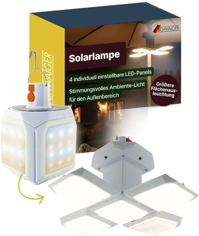 LED Solar Outdoor Leuchte 5 Leucht-Panels Weiß