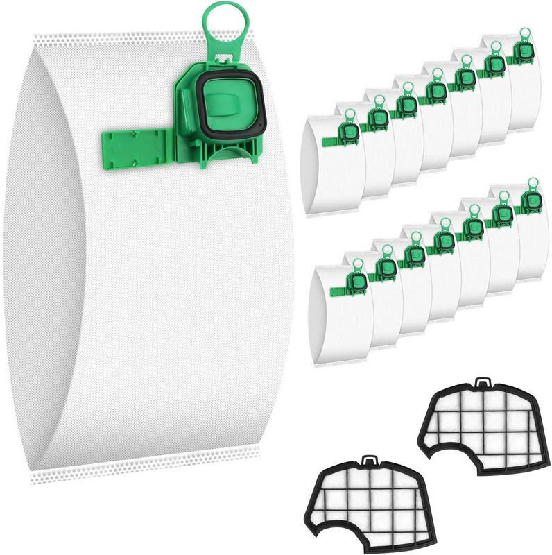 Packung mit 15 Staubsaugerbeuteln für Vorwerk Kobold VK140, VK150, FP140 und FP150, inklusive 2 Motorfiltern und 2 Reini...