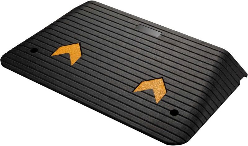 Wiltec Schwellenrampe bis 50 t, Rampe aus robustem Gummi 902 x 533 x 89 mm gelbe Reflexionsbänder und Schraubrillen, Auf...