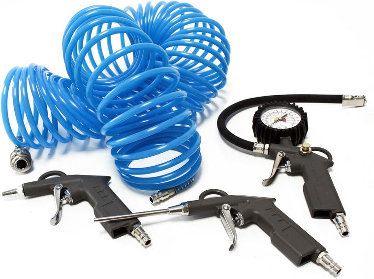 4-tlg Set: Ausblaspistole Reifenfüllpistole Druckluftschlauch