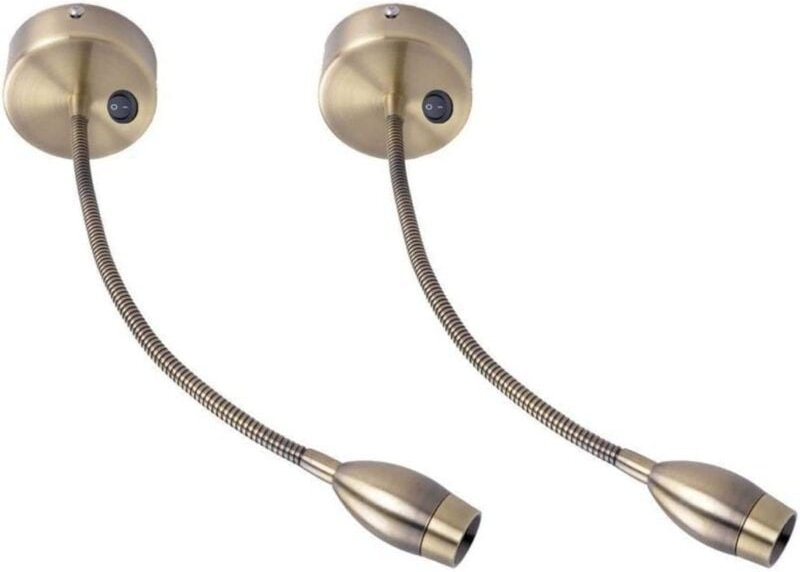 Thumbnail - 2er-Set Aluminium Nachttischlampe goldfarben, 3W Wandleuchte led Wandleuchte mit Leselampe, mit Schalter, Schreibtischla...
