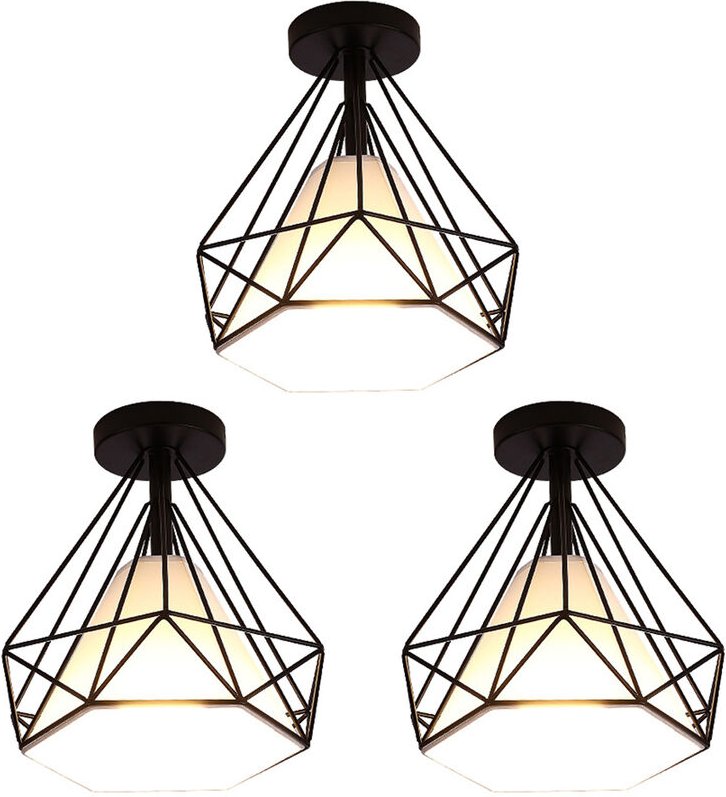 Axhup - Deckenleuchte Vintage Diamant Deckenlampe mit Käfig Semi-Flush Mount Licht E27 Lampenfassung für Esszimmer Schla...