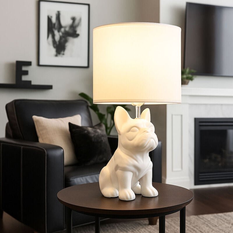 Tischleuchte Nachttischlampe Leselampe Keramik weiß Textil Wippschalter H 40 cm