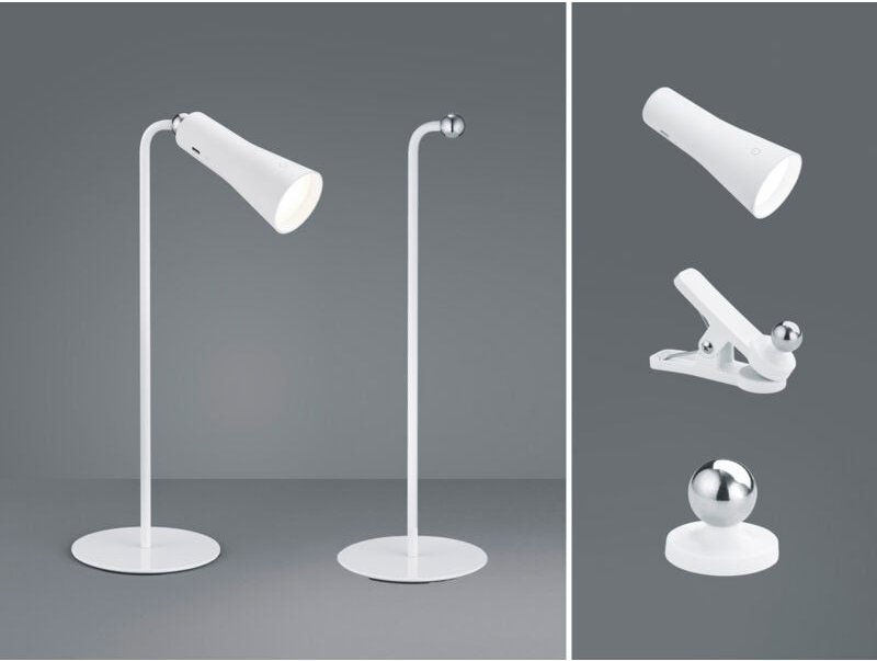 3 in 1 led Akku Tischleuchte maxi mit Klemm- & Klebestation, Weiß h: 36cm