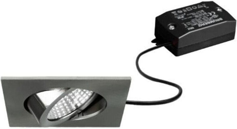 Brumberg LED Einbaustrahler, 230V, 6W, 3000K, 640 lm, eckig, nickel - mit Netzteil - 82 x 82 x 2 mm