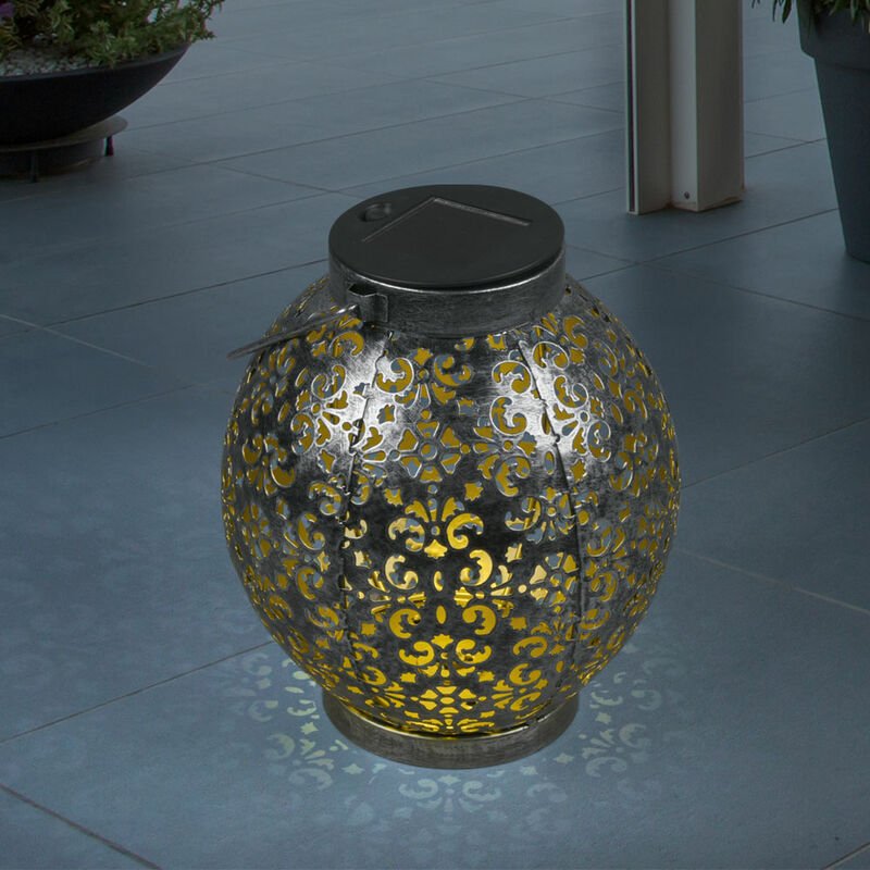 Solar Kugel antik Solarkugel Metall für Garten Kugelsolarleuchten für Außen, mit orientalischem Lichteffekt in silber zu...