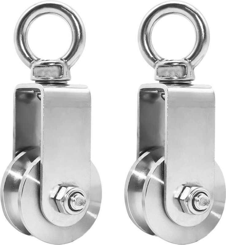 2 Stück 34 mm Seilrolle mit Kugellager, Hebeseilrolle Tragkraft 250 kg, Edelstahl Seilrolle für Fitnessseil (2 Stück, 34...