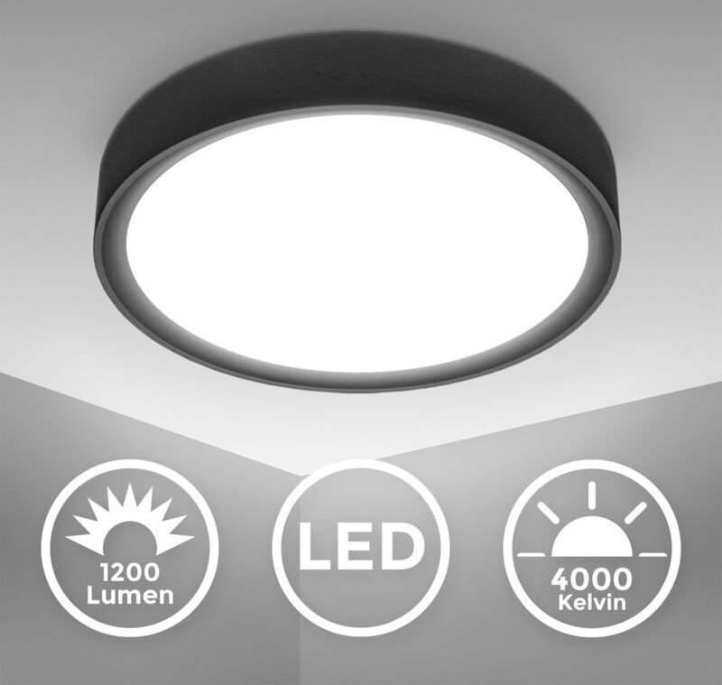 B.k.licht - Deckenlampe Ø25 cm - 12W, 1200lm, led, neutralweiß, schwarz
