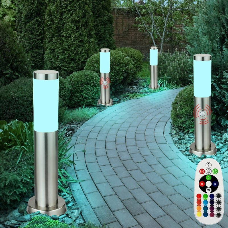 4er Set rgb led Außen Steh Lampen dimmbar Fernbedienung Edelstahl Bewegungsmelder Garten Weg Leuchten