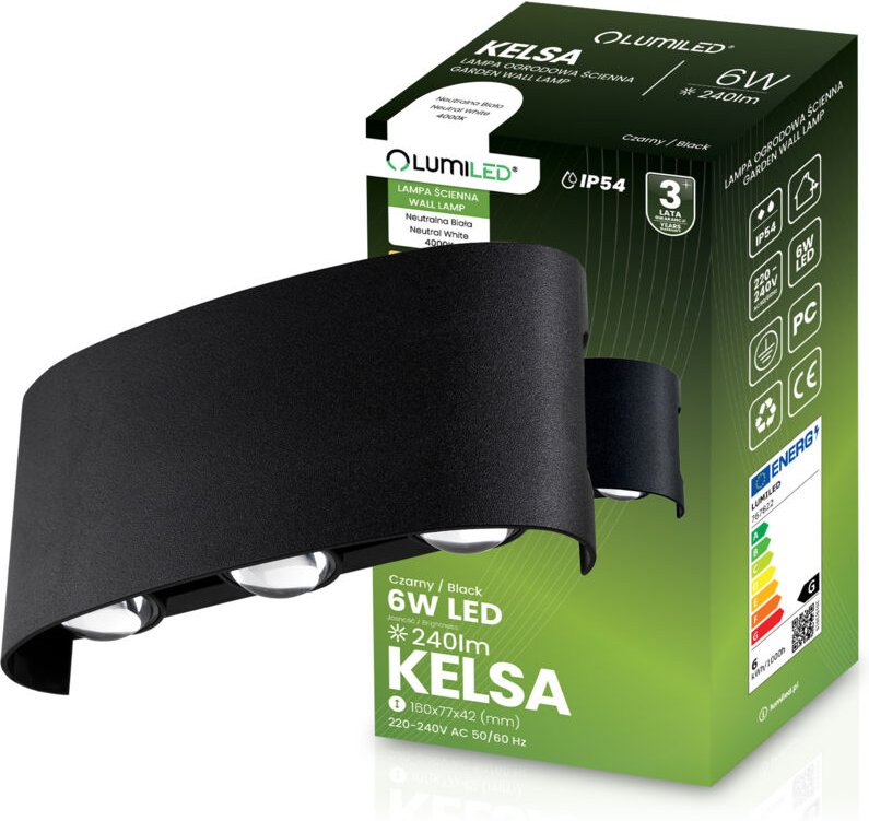 Gartenleuchte, Wandleuchte, Fassadenleuchte, 6-W-LED, IP54, Montage oben/unten, KELSA LUMILED