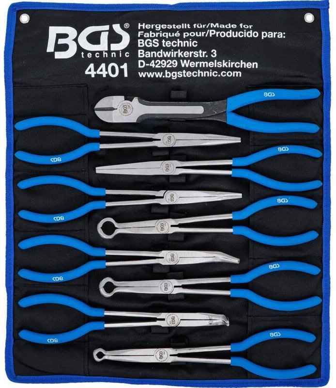 Bgs Technic - Langbeck- / Flach- und Zündkerzen-Stecker-Zangen-Satz extra lang 9-tlg.