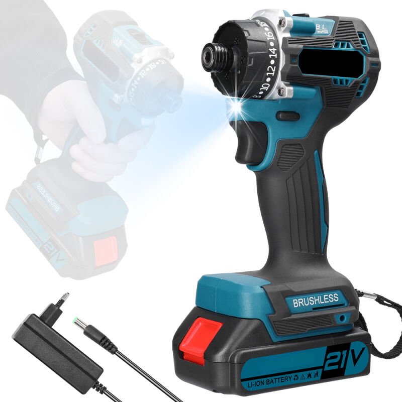 Trapano elettrico a batteria da 21 V, motore brushless, 2 velocità, rotazione avanti/indietro, 20 livelli di coppia, for...