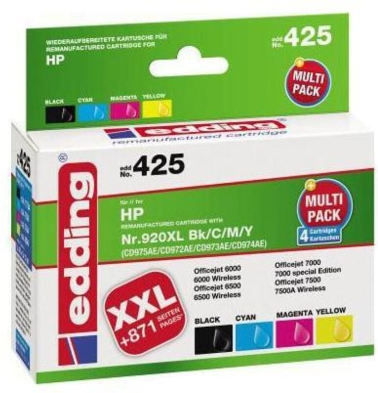 Tintenpatrone kein Originalzubehör Kompatibel mit: hp 920XL EDD-425 ca. 1.735 Seiten schwarz ca. 960 Seiten farbig schwa...