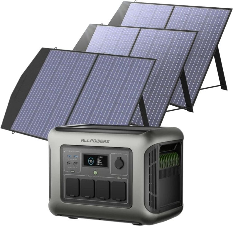 R1500 lite Tragbare Powerstation mit 3 x 100W Solarpanel, 1056Wh lfp Batterie Backup mit 4x1600W ac Ausgäng, Schnellladu...