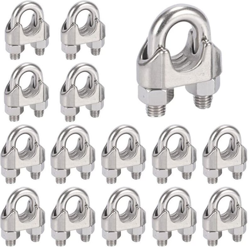 16 Stück M6-Stahlkabelklemmen, Kabelklemmen aus Edelstahl 304, U-Bügel-Metallkabelklemmen für 6-mm-Stahlseile
