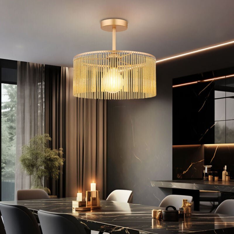 Globo - Deckenlampe goldfarben Wohnzimmerlampe Deckenleuchte Esszimmerlampe amber , Metall Acryl, 1x E27, DxH 35 x 32 cm