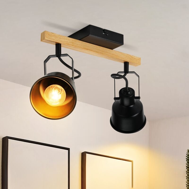 Deckenstrahler 2 Flammig Schwarz Deckenspots E14 Spots Wohnzimmer Schlafzimmer(Ohne Leuchtmittel):Vintage Schwenkbar 350...