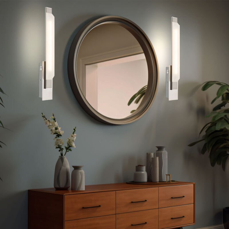 Wandleuchte Wandlampe Glasleuchte Flurleuchte Wohnzimmer, Chrom Glas satiniert nickel matt, 1x led 7,2 Watt 576 Lumen wa...