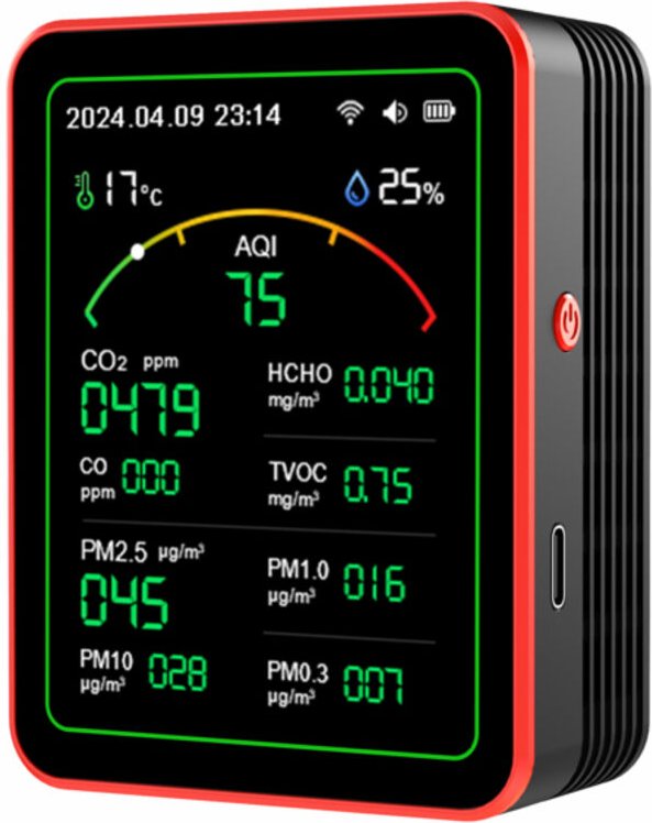 Monitor della qualità dell'aria 15 in 1, tester intelligente della qualità dell'aria con CO/CO2/HCHO/TVOC/AQI/PM0.3/PM1....